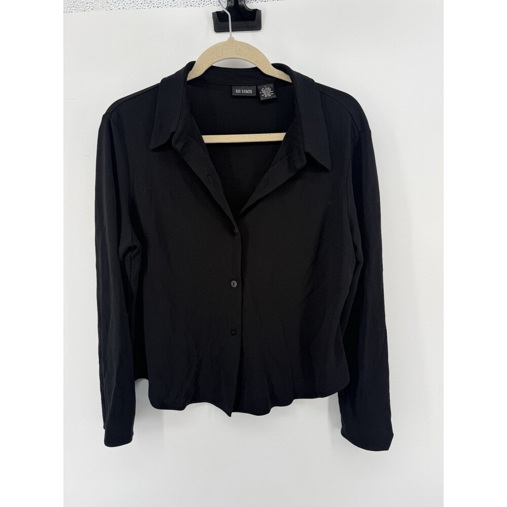 111 State Black Long Sleeve button up collar Top Women’s Large classic quiet 90s